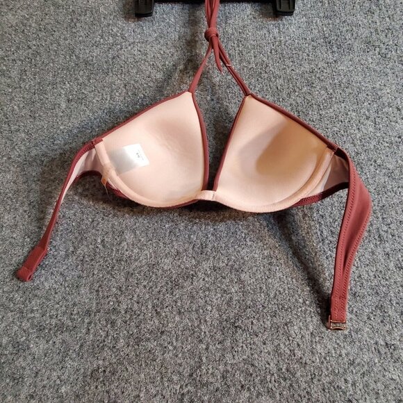 Shade & Shore Floral Eyelet Overlay Bikini Top size 34B Padded Push-up Tie Back - Picture 6 of 11